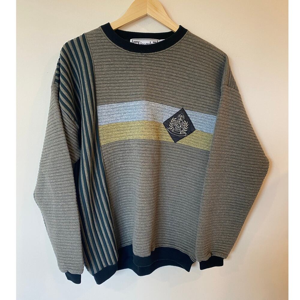 Riccardo Colorblock Long Sleeve Crew Neck Pullover Sweatshirt Green Men's Size L